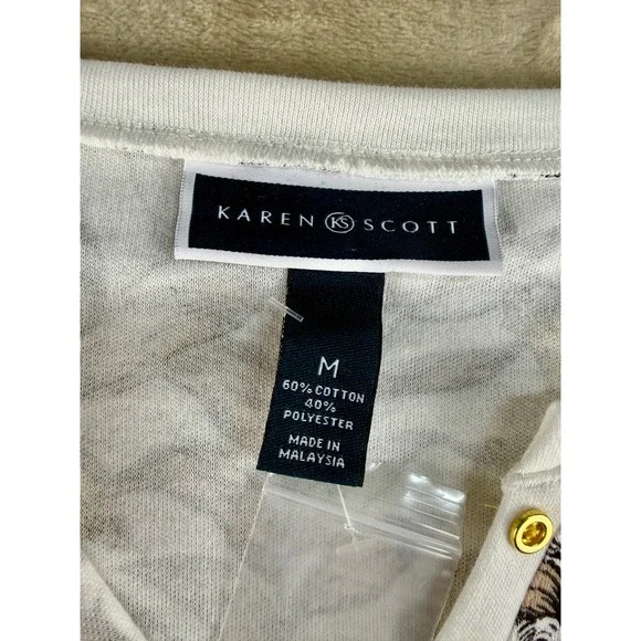 Karen Scott Womens Yellow Floral Henley Long Sleeve Top Size M Gold Buttons NEW - Picture 4 of 12